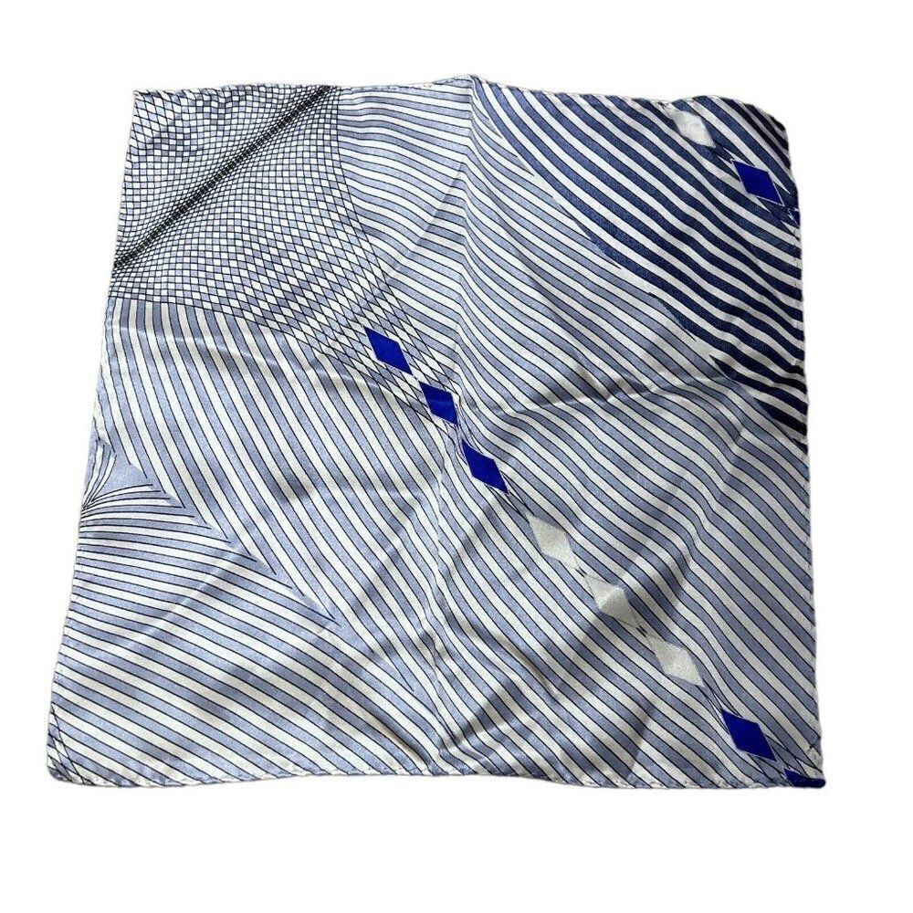 Vintage 100% Silk Made In Korea Handkerchief Abstract Striped Blue Silver Modern